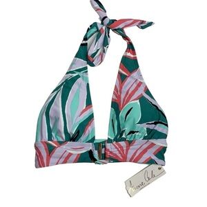 Anne Cole Zesty Tropical Printed Ring Halter Bikini Top Small New